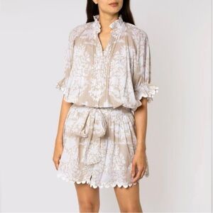 NWOT Juliet Dunn Blouson Mini Dress Beige Floral Size 1